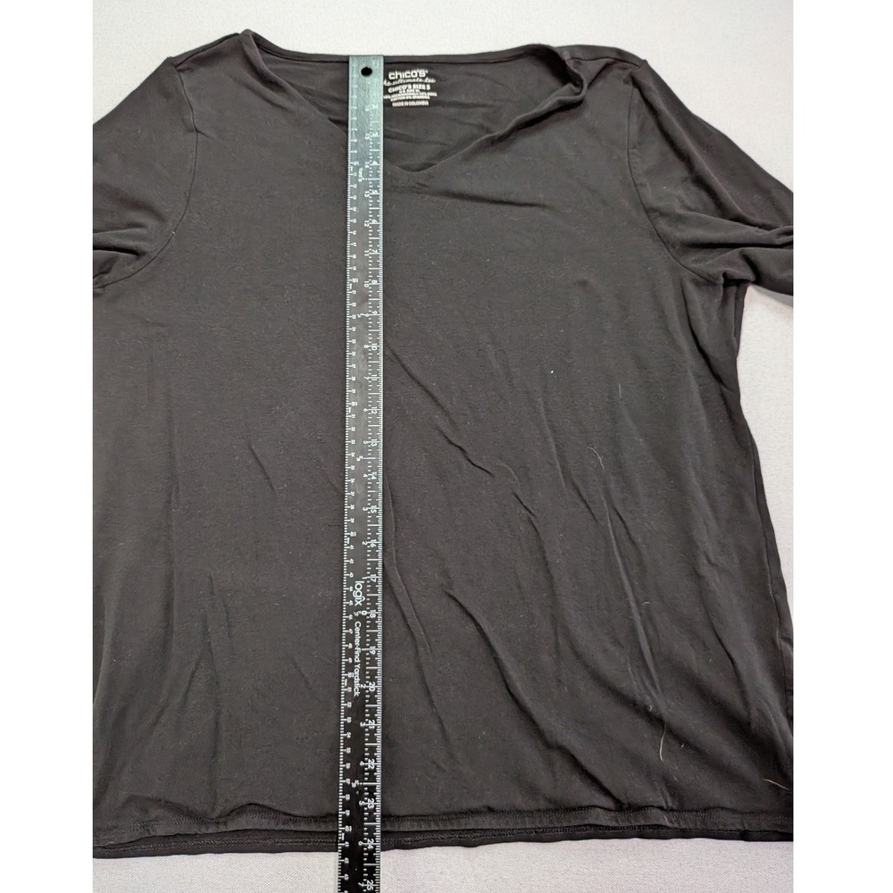 Chico's The Ultimate Tee Women Size 3 XL Black Excellent 3/4 Sleeve V-Neck Top - Picture 3 of 5